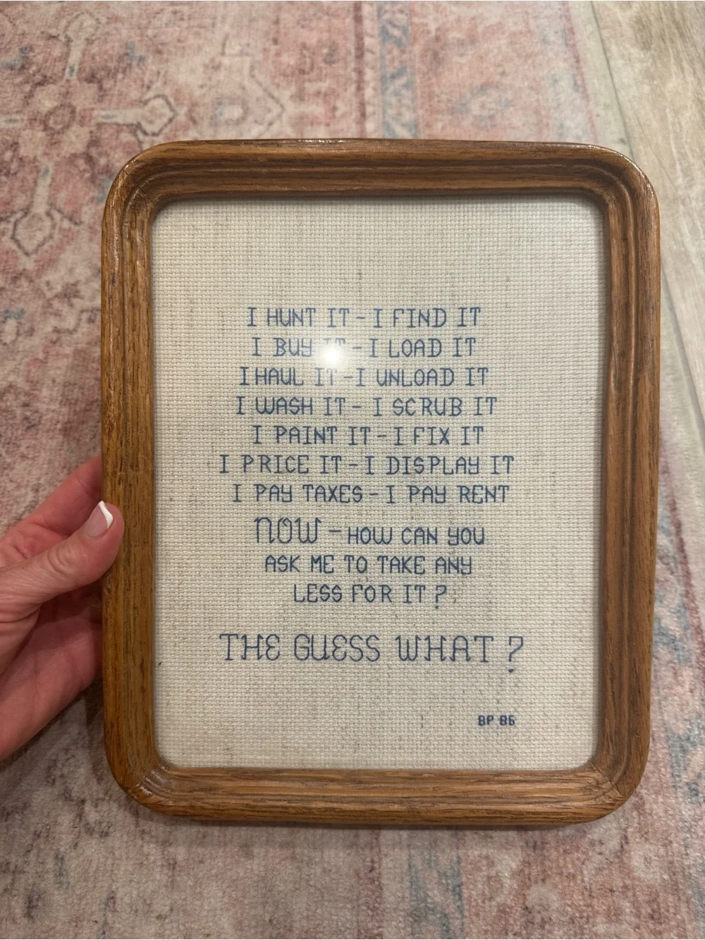 Vintage Framed Needlepoint Cross Stitch Wall Art - Home Accents thrift antique